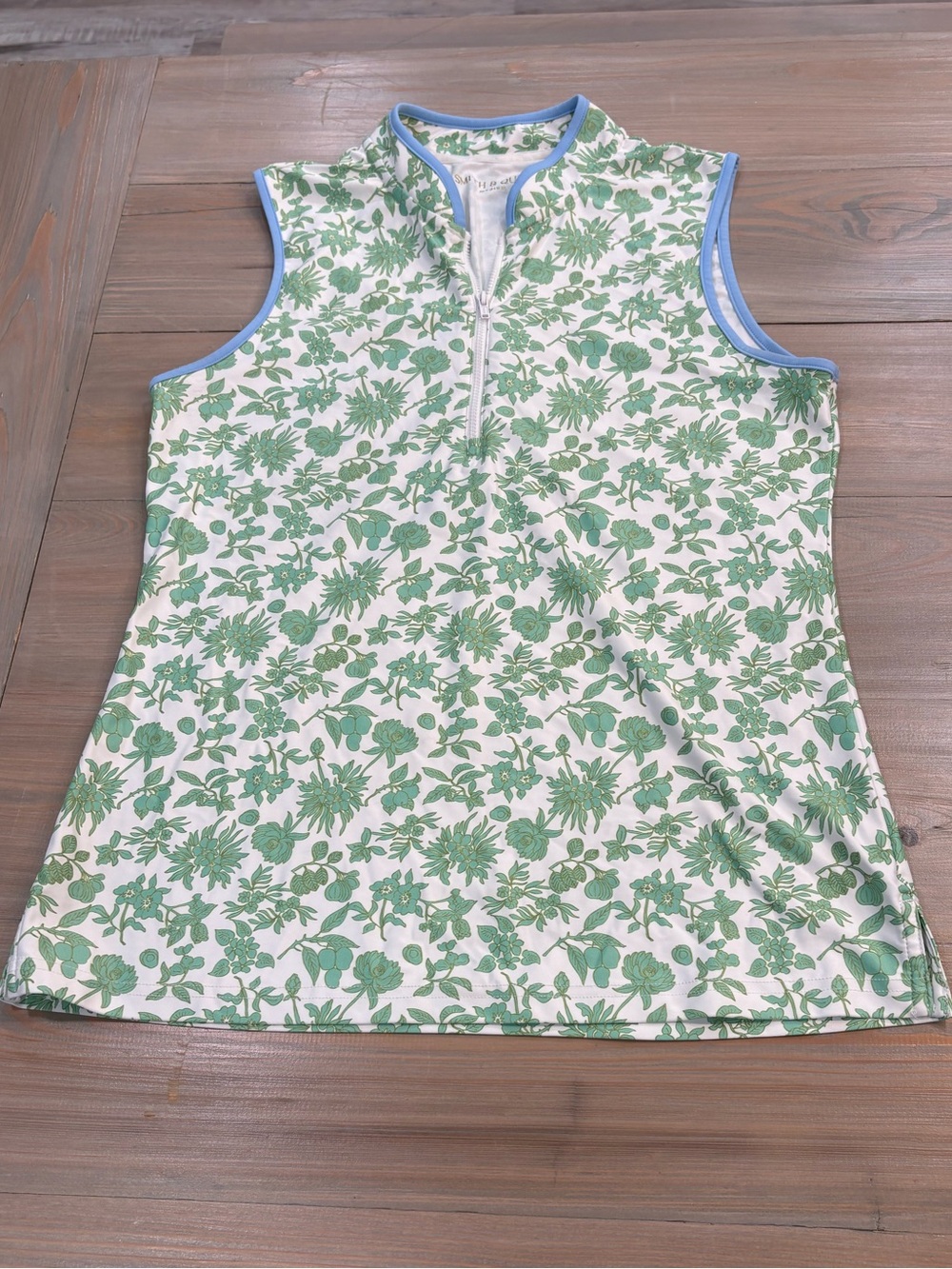 Smith & Quinn sleeveless golf resortwear quarter zip top green floral preppy med
